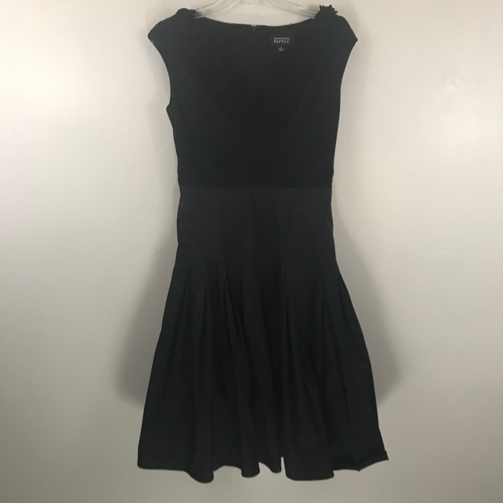 Adrianna Papell Black Rosette Tea Length Dress 4 - Picture 1 of 8